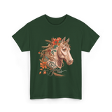 Horse Portrait Floral Equestrian T-Shirt - Forest Green