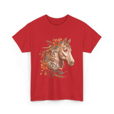 Horse Portrait Floral Equestrian T-Shirt - Red