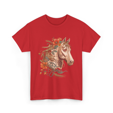 Horse Portrait Floral Equestrian T-Shirt - Red