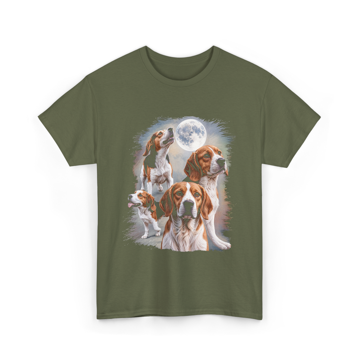 Howling at the Moon Beagle T-Shirt - Military Green