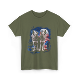 Howling Wolves American Flag T-Shirt - Military Green