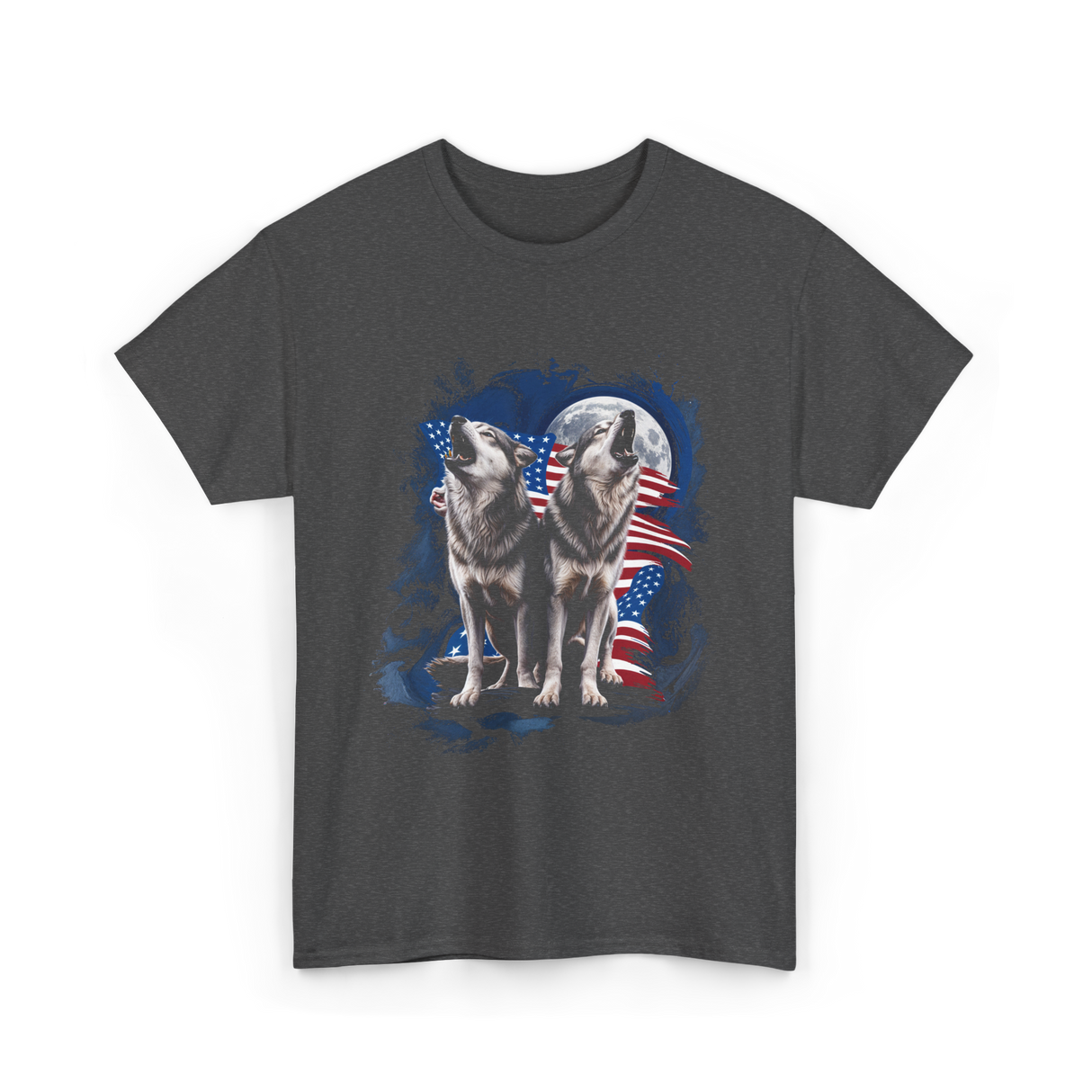 Howling Wolves American Flag T-Shirt - Dark Heather