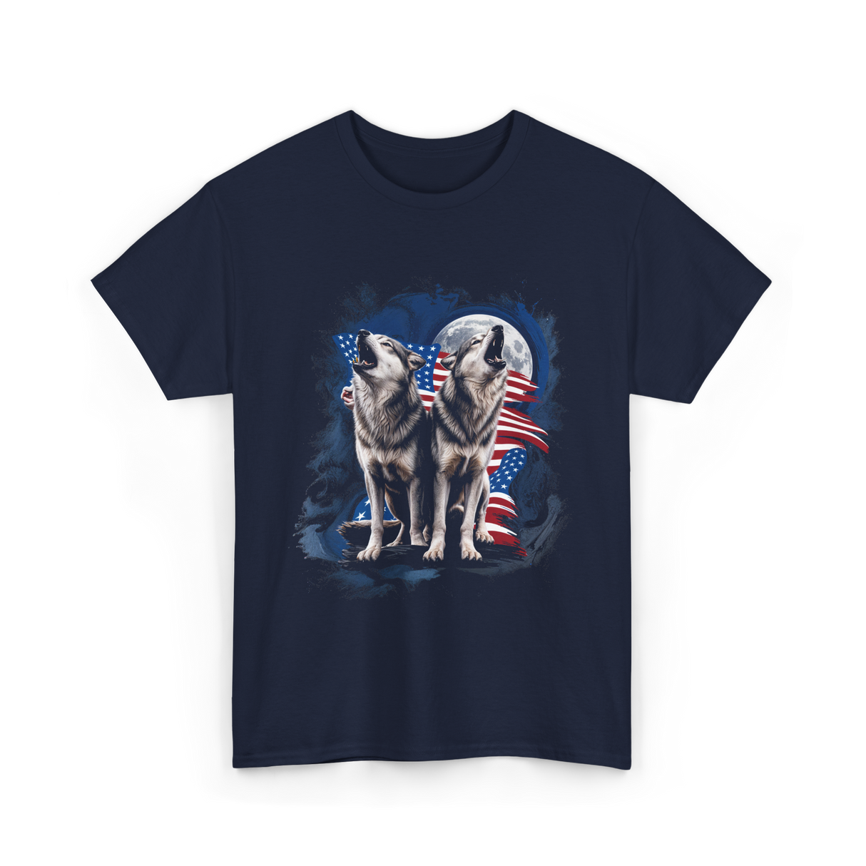 Howling Wolves American Flag T-Shirt - Navy