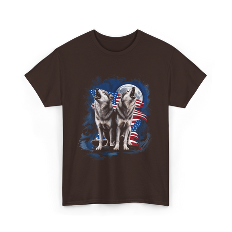 Howling Wolves American Flag T-Shirt - Dark Chocolate