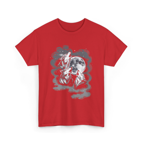 Howling Wolves Moon Animal T-Shirt - Red