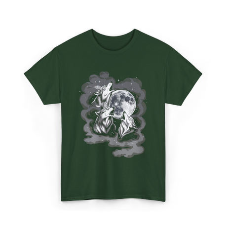 Howling Wolves Moon Animal T-Shirt - Forest Green