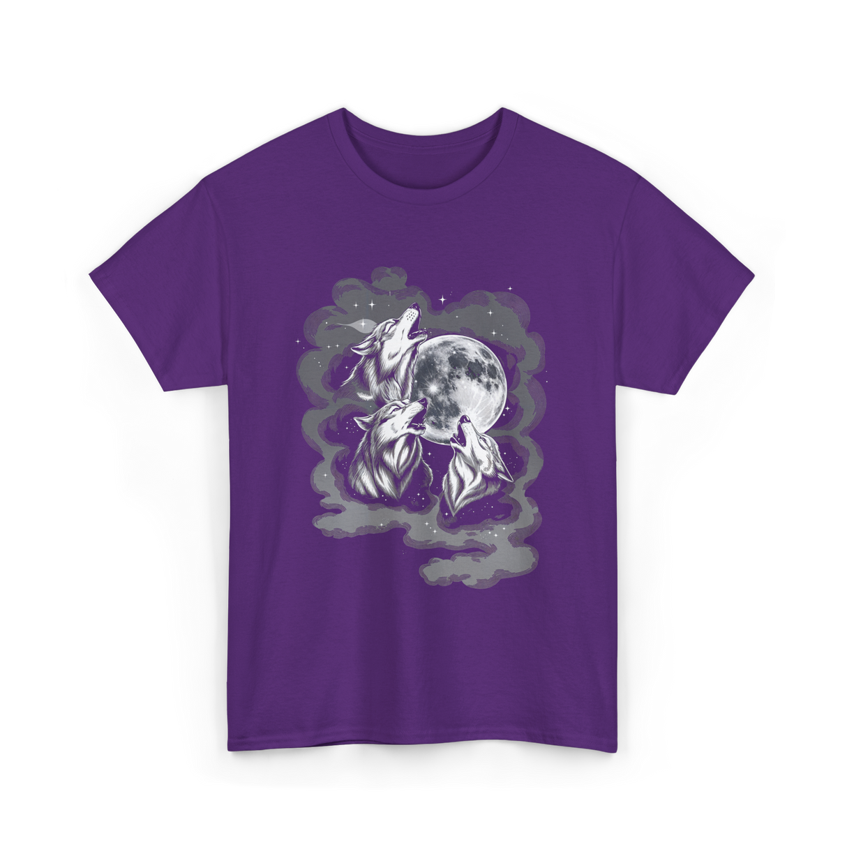 Howling Wolves Moon Animal T-Shirt - Purple