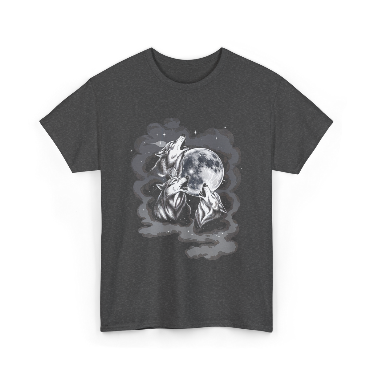 Howling Wolves Moon Animal T-Shirt - Dark Heather