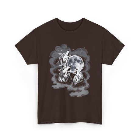 Howling Wolves Moon Animal T-Shirt - Dark Chocolate