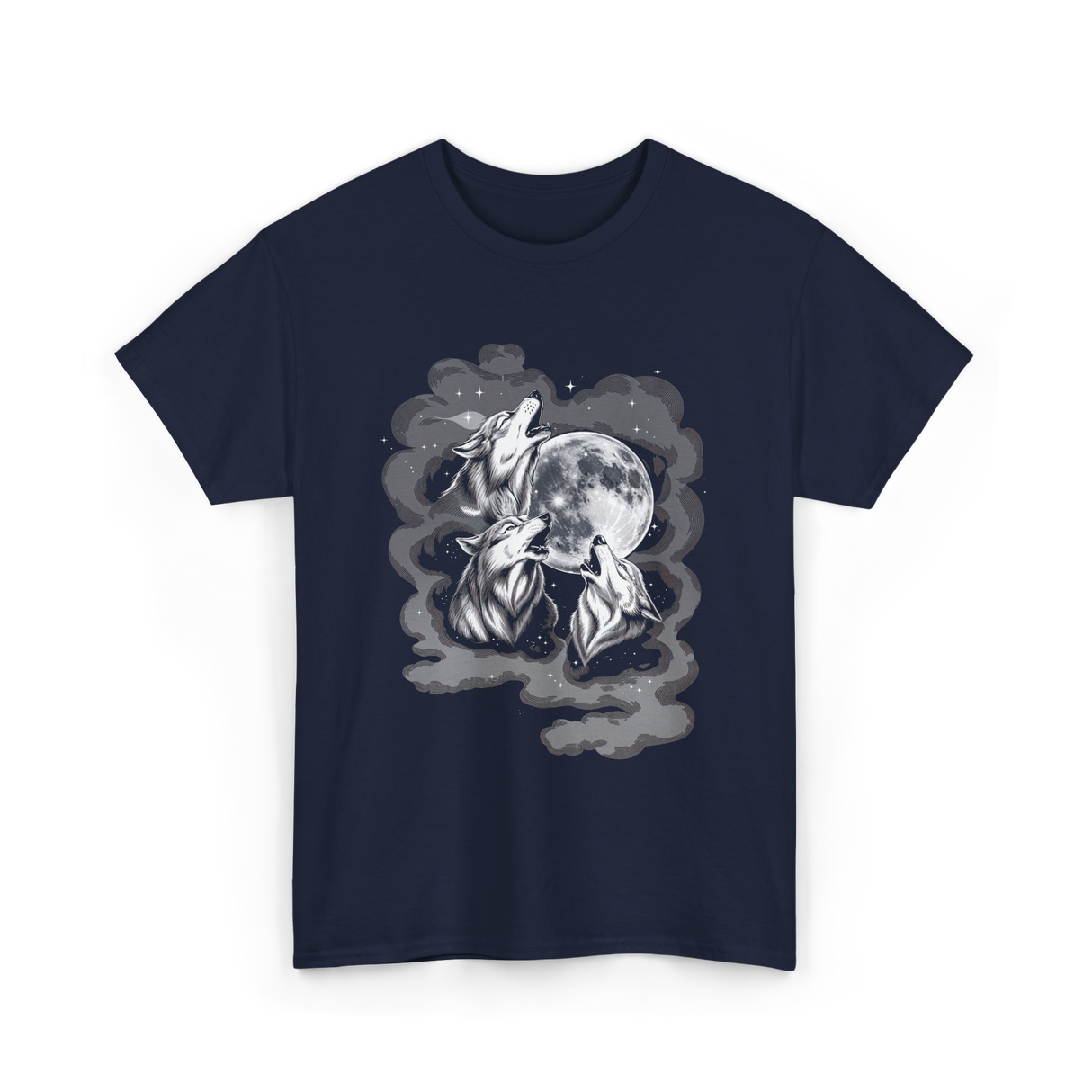 Howling Wolves Moon Animal T-Shirt - Navy