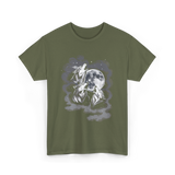 Howling Wolves Moon Animal T-Shirt - Military Green