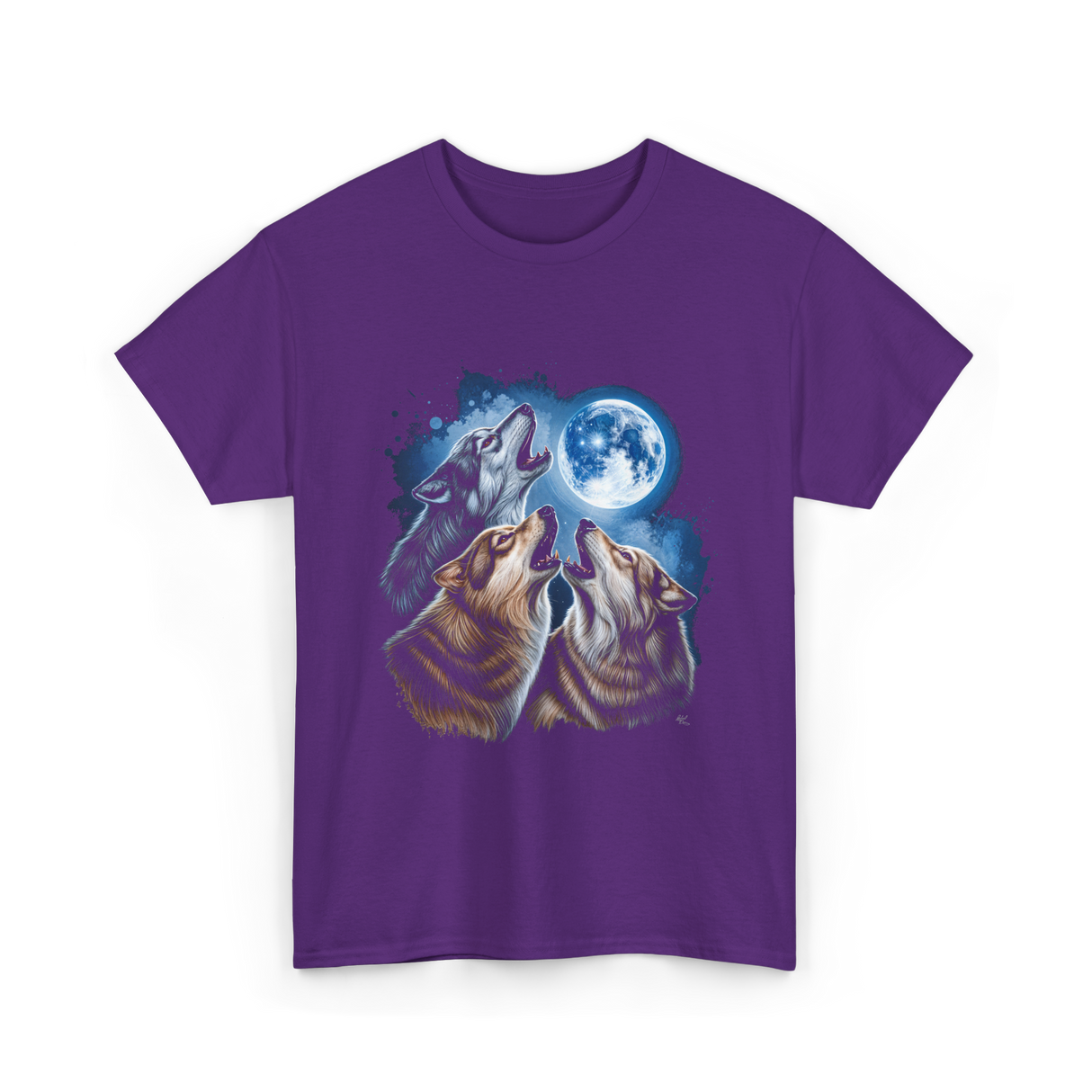 Howling Wolves Moon T-Shirt - Purple