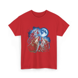 Howling Wolves Moon T-Shirt - Red