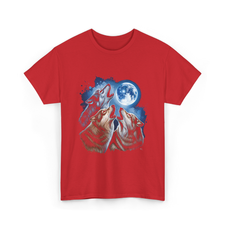 Howling Wolves Moon T-Shirt - Red