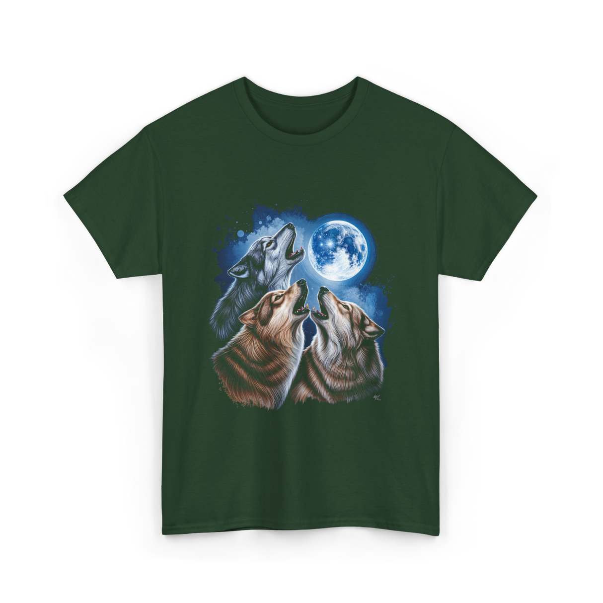 Howling Wolves Moon T-Shirt - Forest Green