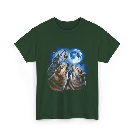 Howling Wolves Moon T-Shirt - Forest Green