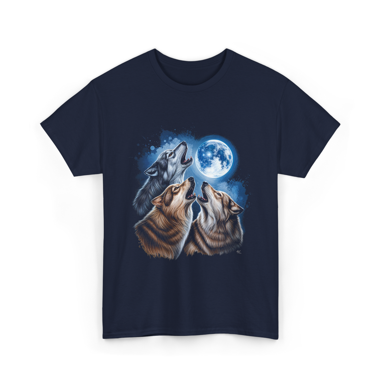 Howling Wolves Moon T-Shirt - Navy