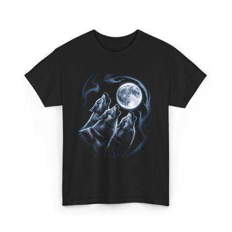 Howling Wolves Moon Wildlife T-Shirt - Black