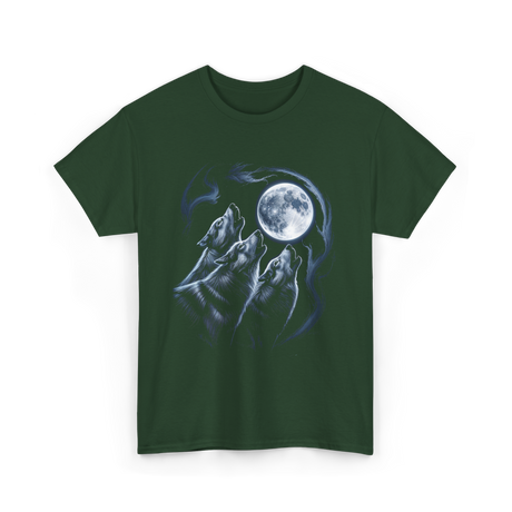 Howling Wolves Moon Wildlife T-Shirt - Forest Green