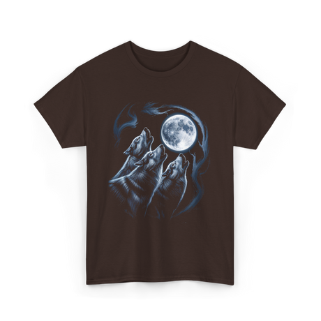 Howling Wolves Moon Wildlife T-Shirt - Dark Chocolate