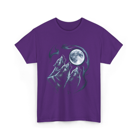 Howling Wolves Moon Wildlife T-Shirt - Purple