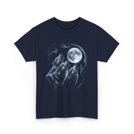 Howling Wolves Moon Wildlife T-Shirt - Navy