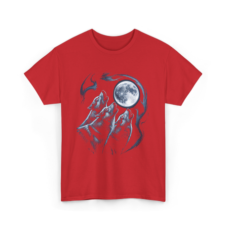 Howling Wolves Moon Wildlife T-Shirt - Red