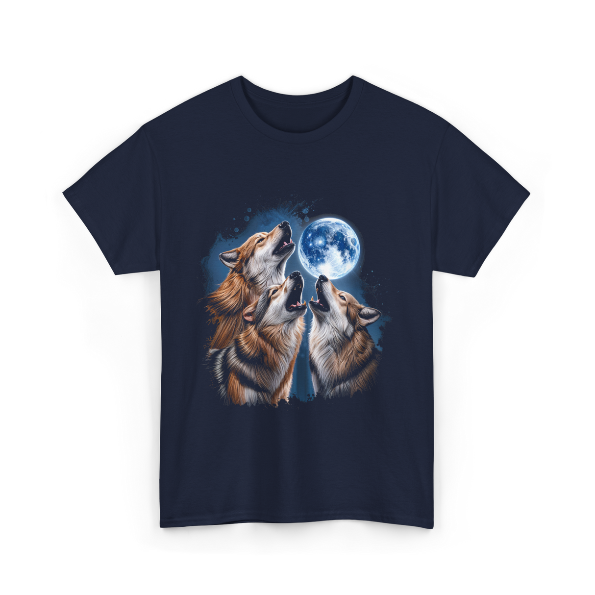 Howling Wolves Moon Wolves T-Shirt - Navy