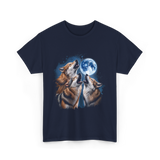 Howling Wolves Moon Wolves T-Shirt - Navy