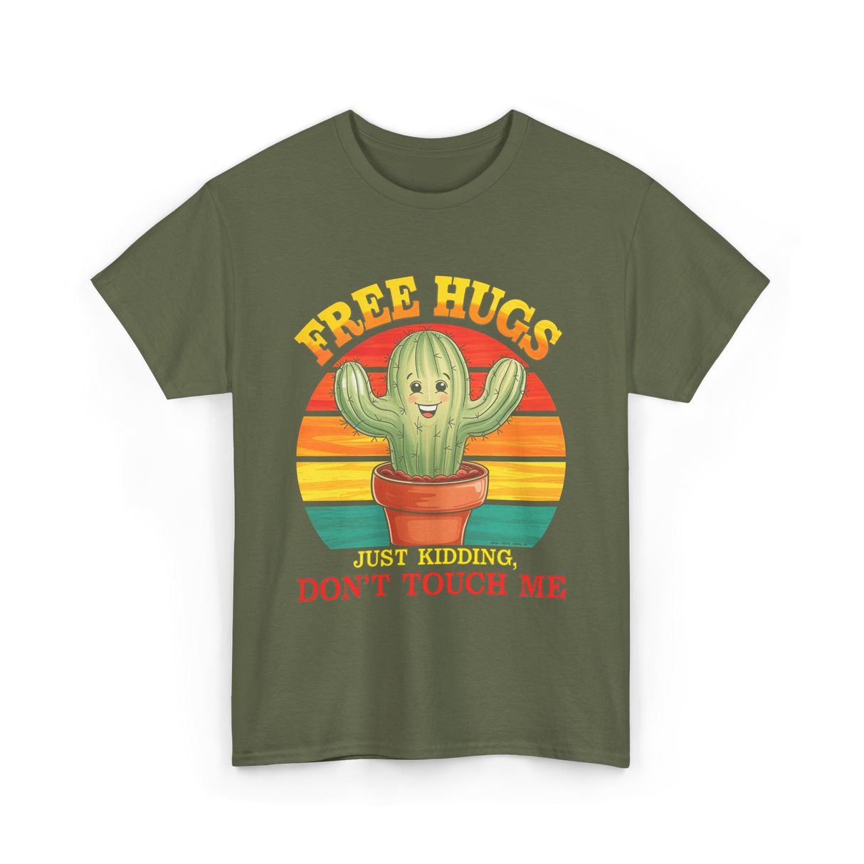 Hugs Cactus Humor T-Shirt - Military Green