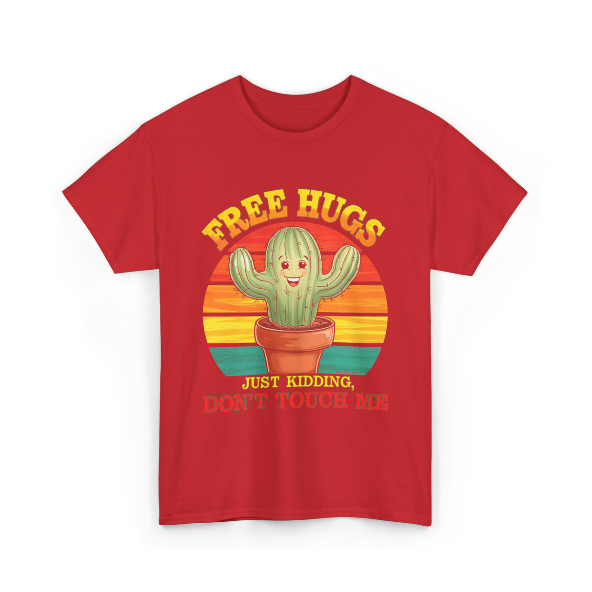 Hugs Cactus Humor T-Shirt - Red