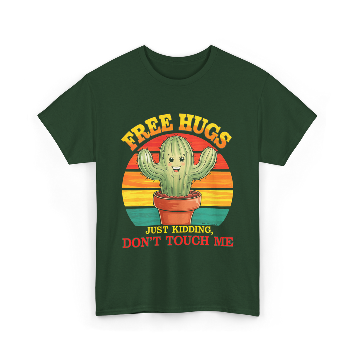 Hugs Cactus Humor T-Shirt - Forest Green