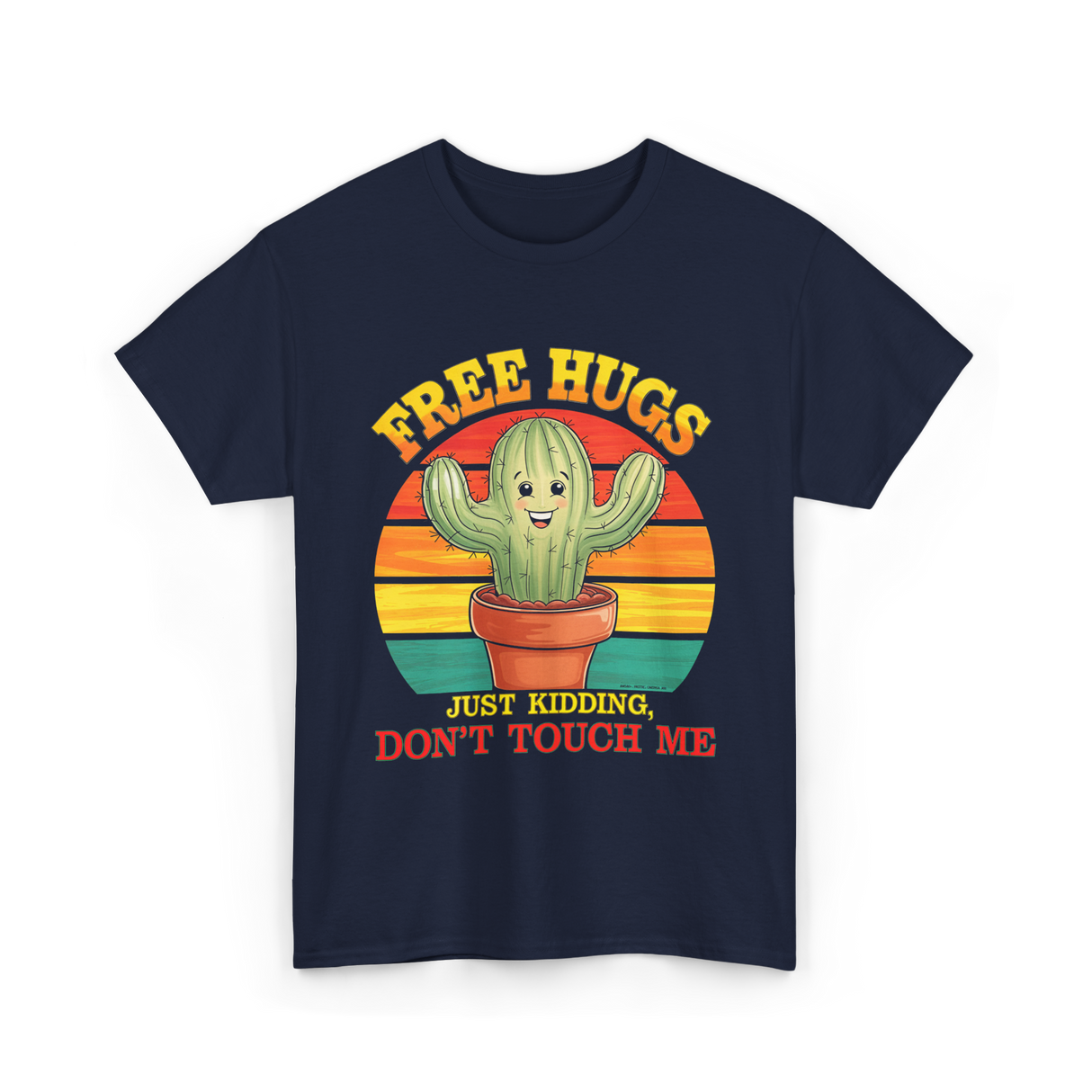 Hugs Cactus Humor T-Shirt - Navy