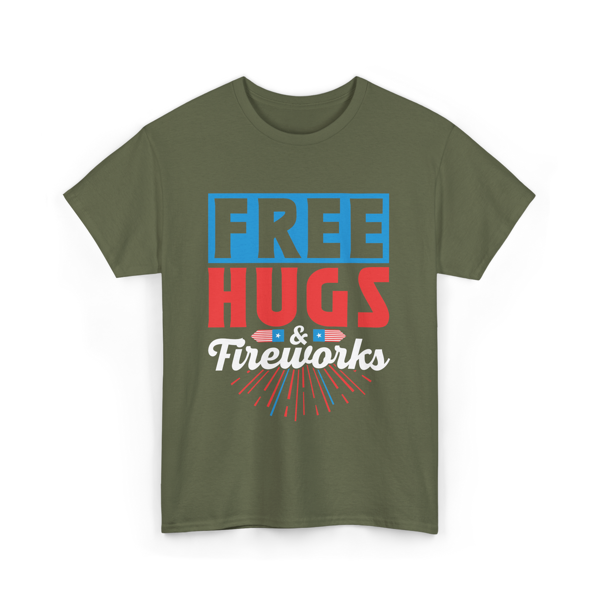 Hugs Fireworks Celebration T-Shirt - Military Green