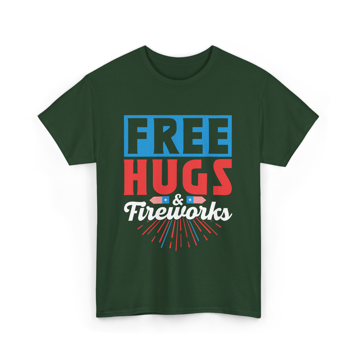 Hugs Fireworks Celebration T-Shirt - Forest Green