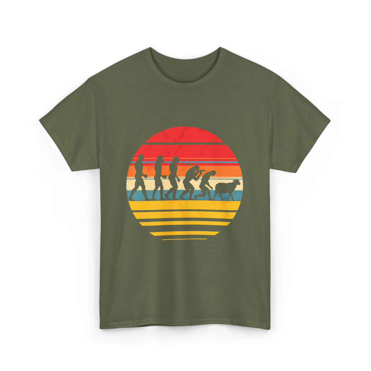 Human Evolution Wake Up Sheeple T-Shirt - Military Green