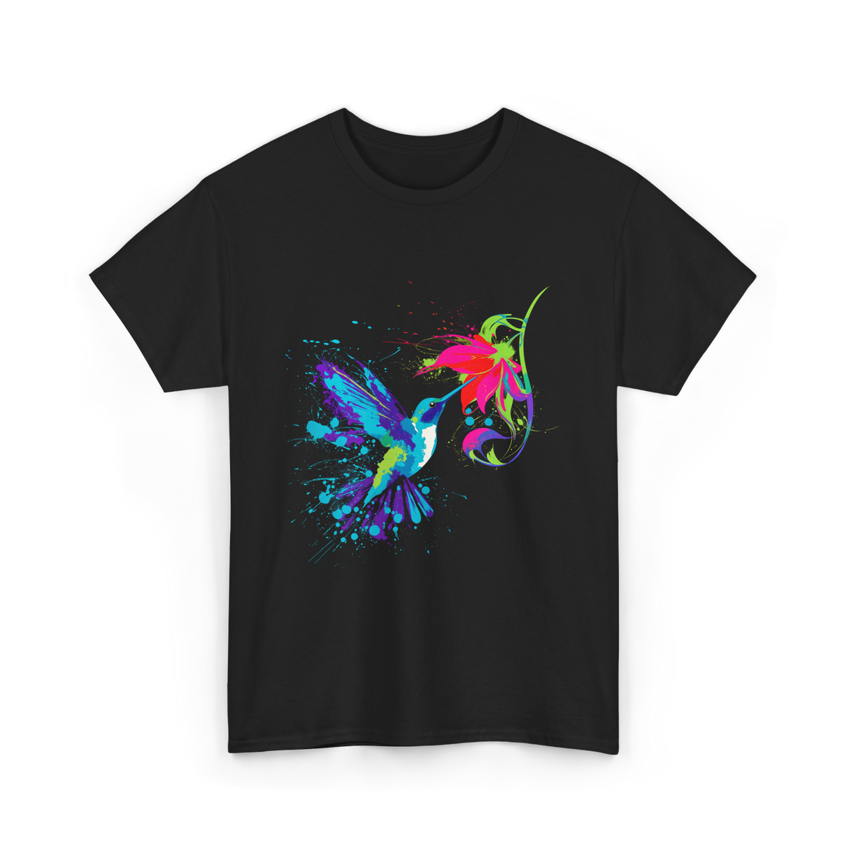 Hummingbird and Flower Birdwatching Hummingbirds T-Shirt - Black