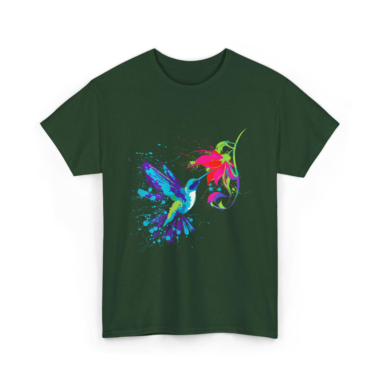 Hummingbird and Flower Birdwatching Hummingbirds T-Shirt - Forest Green