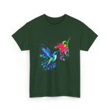 Hummingbird and Flower Birdwatching Hummingbirds T-Shirt - Forest Green