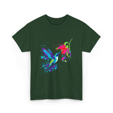 Hummingbird and Flower Birdwatching Hummingbirds T-Shirt - Forest Green