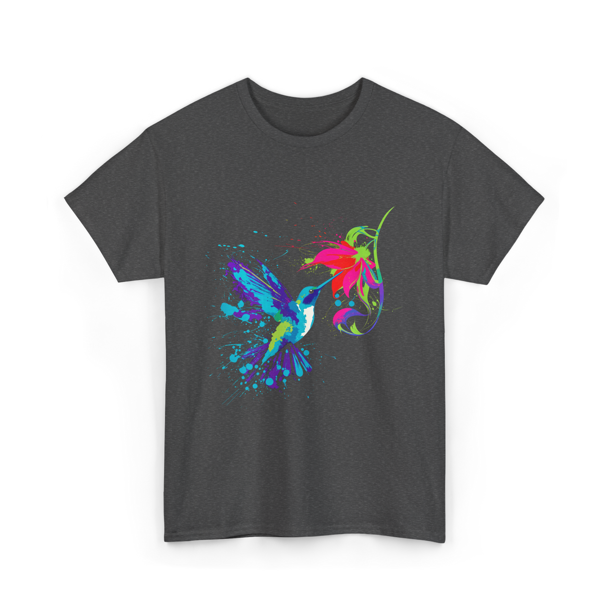 Hummingbird and Flower Birdwatching Hummingbirds T-Shirt - Dark Heather