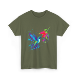 Hummingbird and Flower Birdwatching Hummingbirds T-Shirt - Military Green