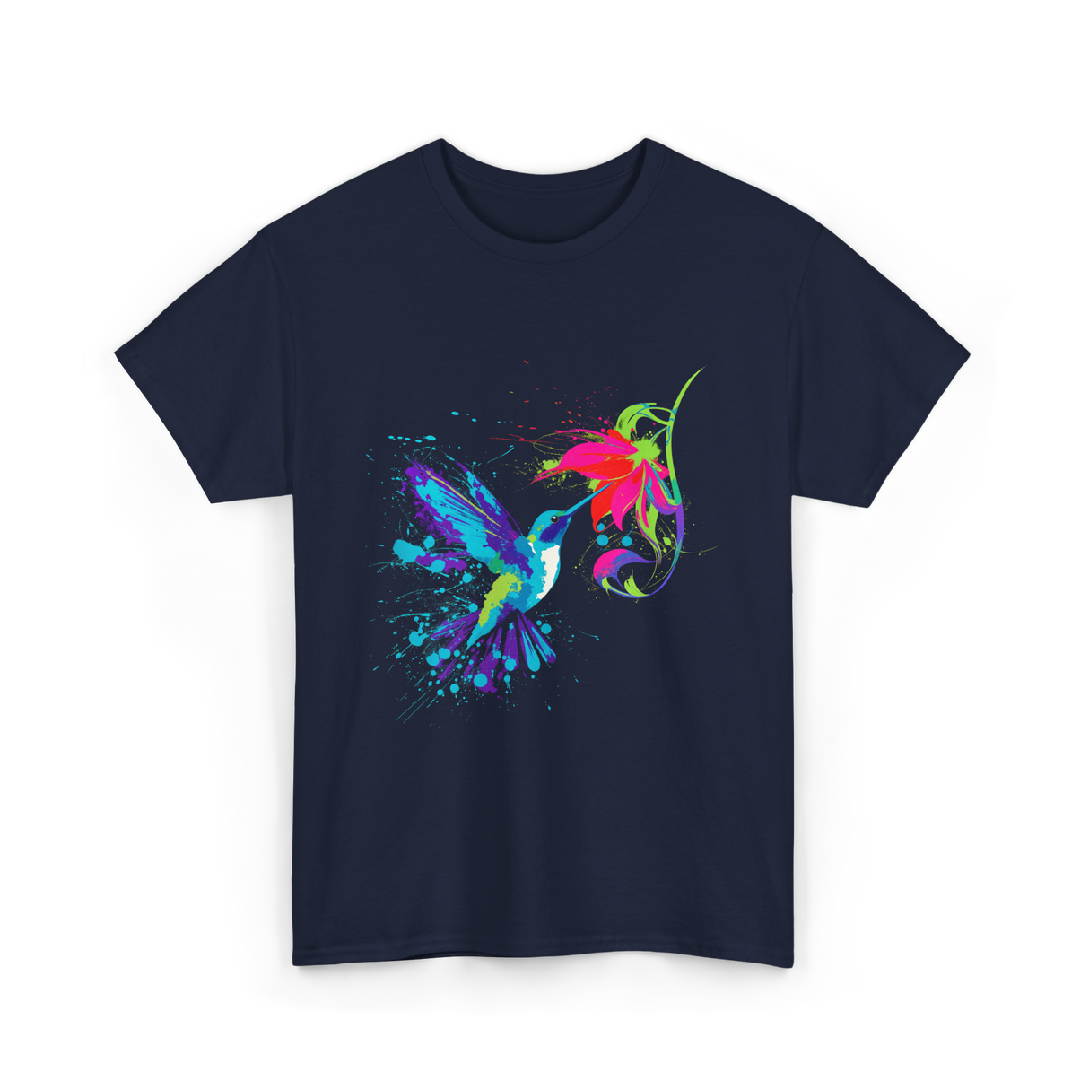 Hummingbird and Flower Birdwatching Hummingbirds T-Shirt - Navy