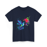 Hummingbird and Flower Birdwatching Hummingbirds T-Shirt - Navy