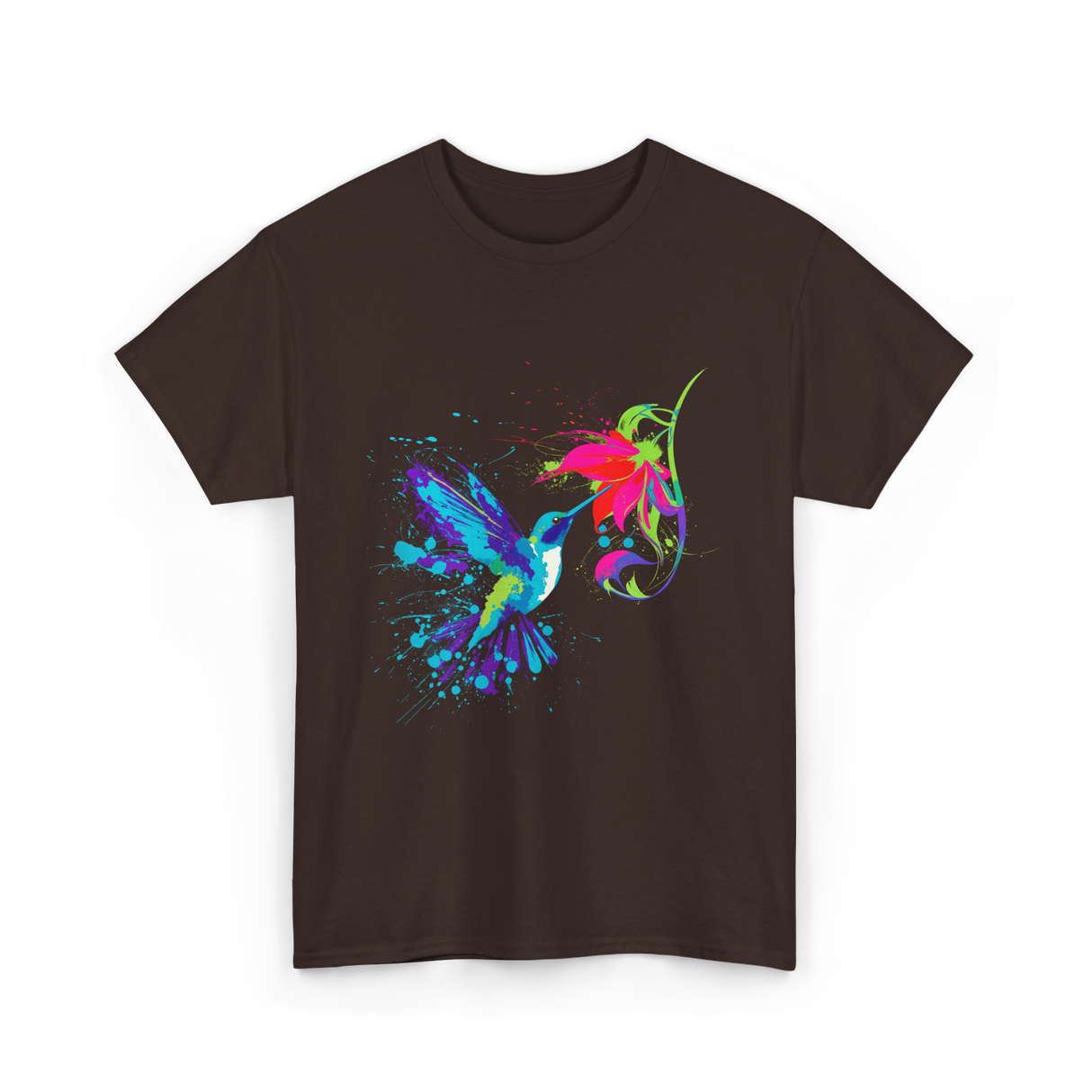 Hummingbird and Flower Birdwatching Hummingbirds T-Shirt - Dark Chocolate