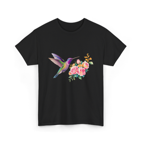 Hummingbird and Flowers Nature T-Shirt - Black