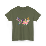 Hummingbird and Flowers Nature T-Shirt - Military Green