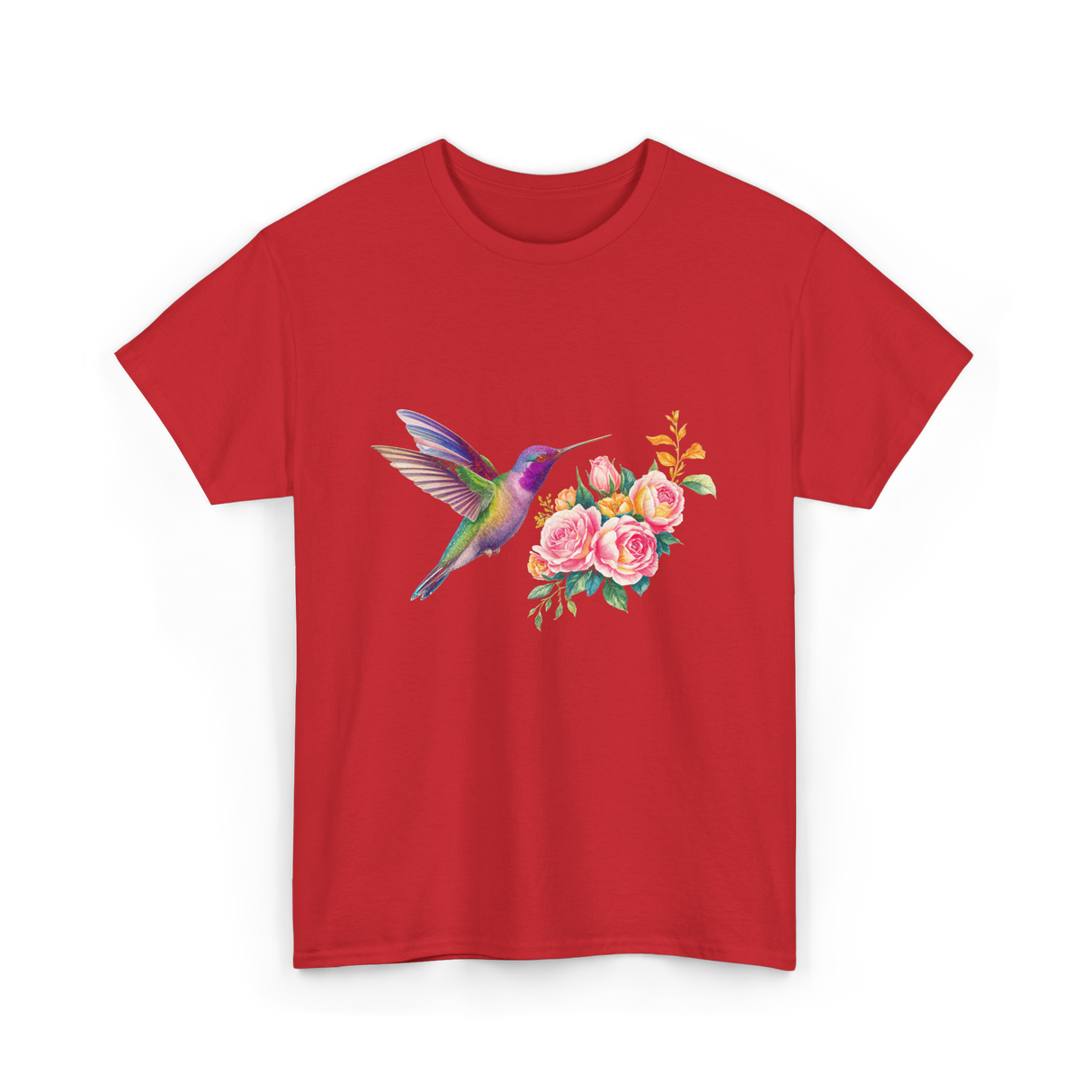 Hummingbird and Flowers Nature T-Shirt - Red