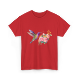 Hummingbird and Flowers Nature T-Shirt - Red