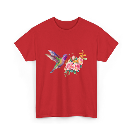 Hummingbird and Flowers Nature T-Shirt - Red